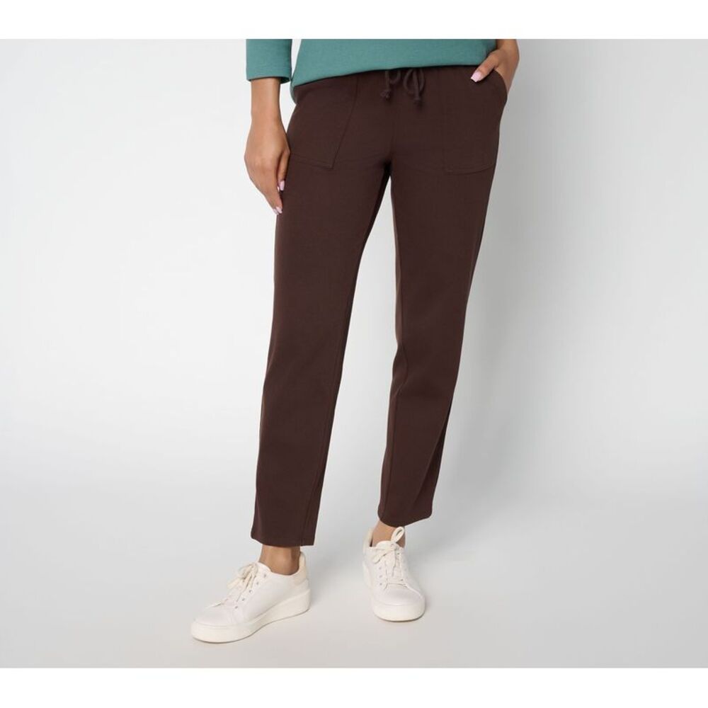 Denim & Co. Women's Petite Pants 1XP Comfy Knit Air Tapered Leg Brown